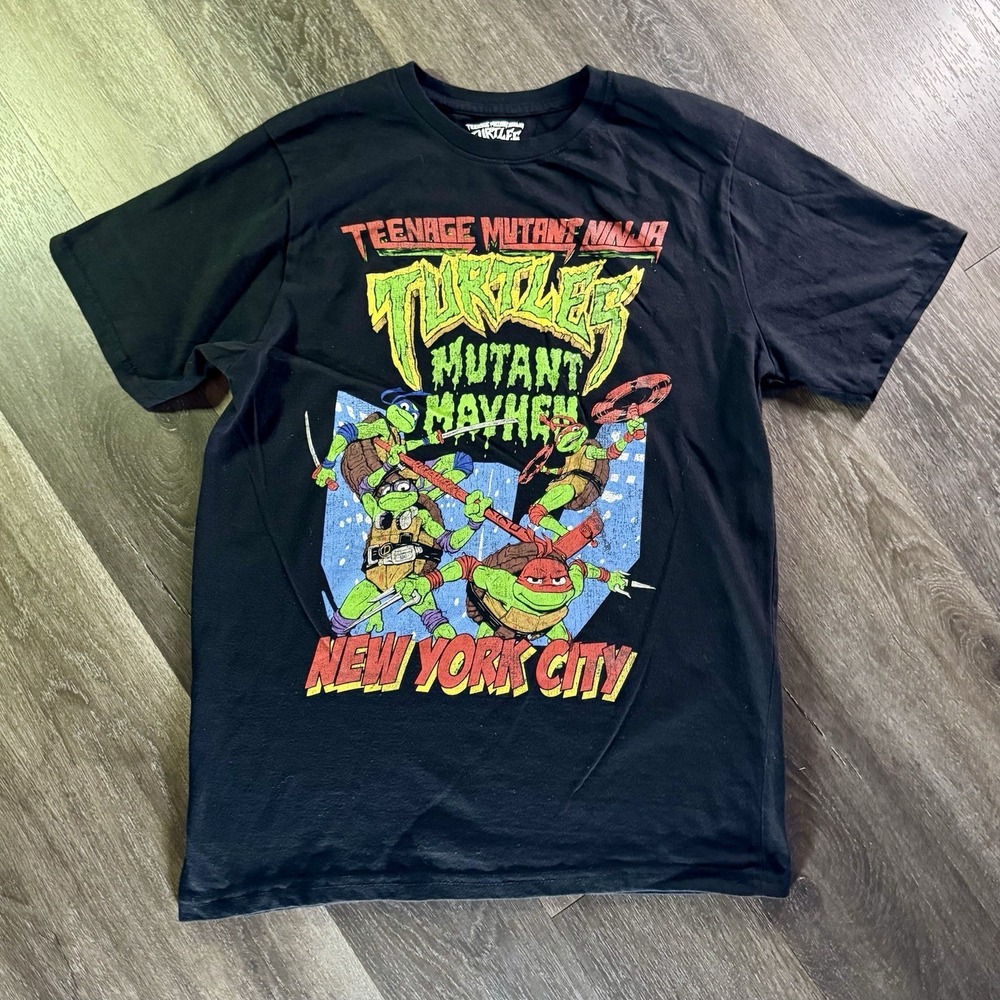 Nickelodeon TMNT Mutant Mayhem Black Cotton Men's Large Crew Neck T-Shirt